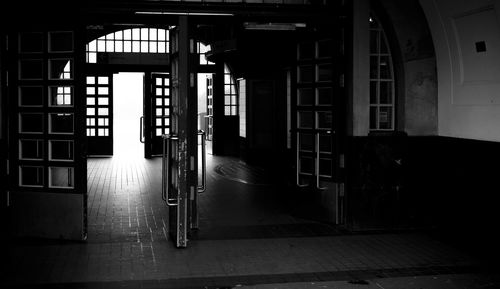 Illuminated corridor of building