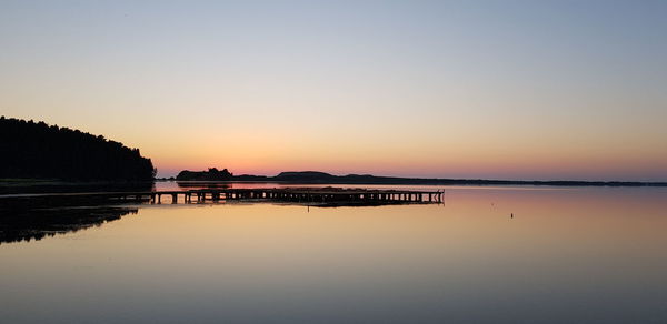 Scenic view of sea against clear sky during sunset