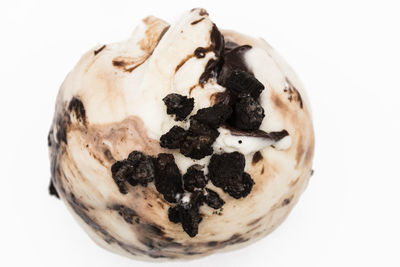 Close-up of chocolate cake against white background