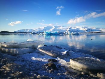 Scenic view of frozen lake against sky