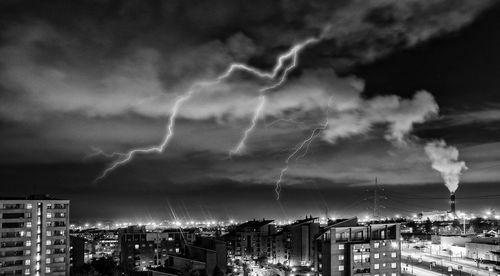 Panoramic view of city against sky at night