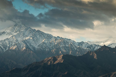 Scenic view of snowcapped mountains against sky