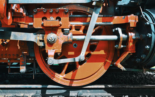 Close-up of train on railroad track