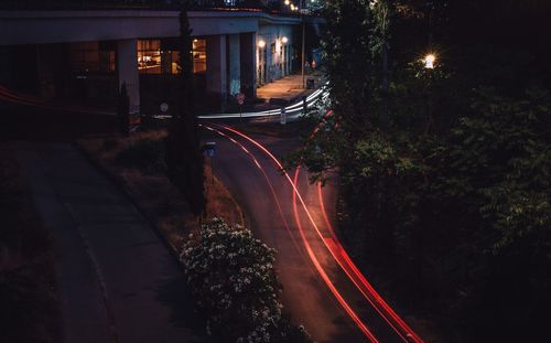 Light trails on road at night