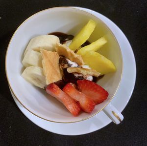 High angle view of breakfast served in plate