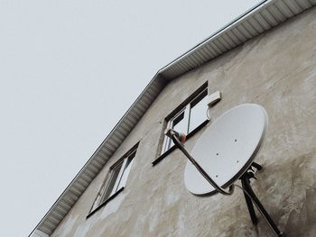 Low angle view of telephone pole against clear sky