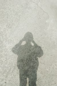 High angle view of shadow of man on sand