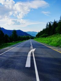 Empty road by landscape against sky