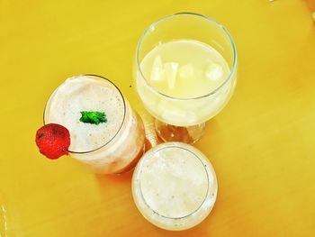 High angle view of drink on table