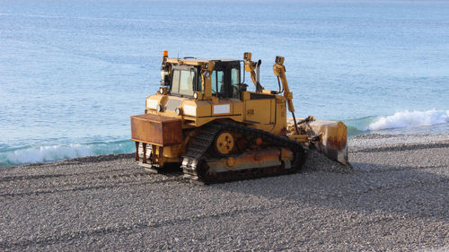 View of construction site by sea