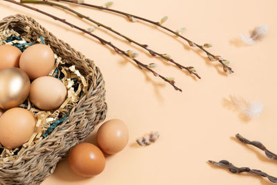 High angle view of easter eggs on table