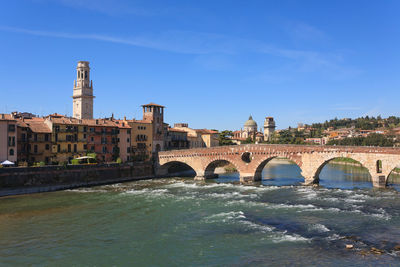 Arch bridge over river in city