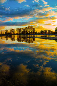 Scenic view of lake against sky during sunset