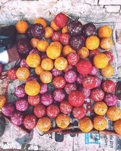 High angle view of fruits in container