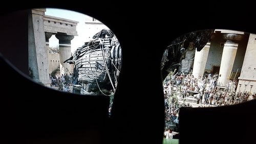 Buildings seen through window