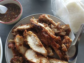 High angle view of meal served in plate