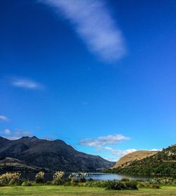 Scenic view of lake hayes against sky