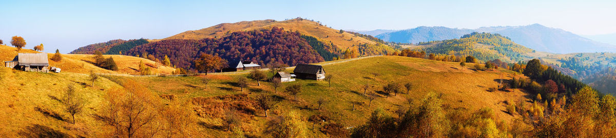 Old sheepfold on the top of the hill in the fall season, fantanele village, sibiu county, romania