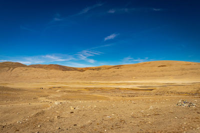 Scenic view of desert against blue sky