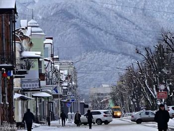 Vehicles on road in winter