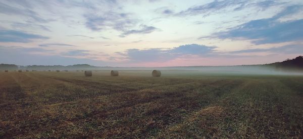 Scenic view of field against sky during sunset