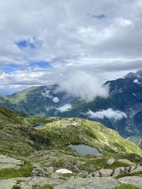 Scenic view of snowcapped mountains against sky