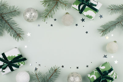 Christmas decorations on white background