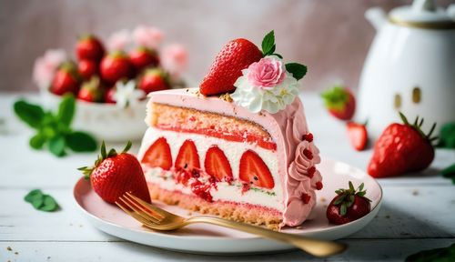 Close-up of dessert in plate on table