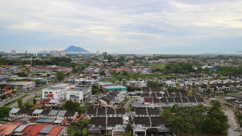 High angle view of townscape against sky