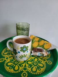 High angle view of food in bowl on table