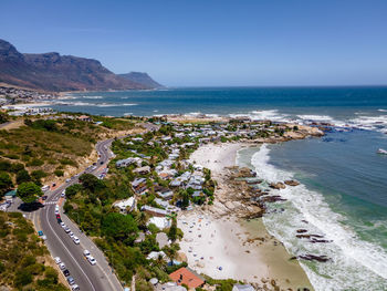 High angle view of sea against clear sky