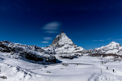 Snowcapped mountains against blue sky