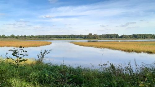 Scenic view of lake against sky