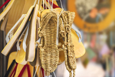 Close-up of clothes hanging for sale at market