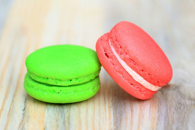 Close-up of multi colored candies on table