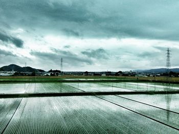 Scenic view of field against cloudy sky