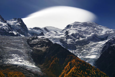 Scenic view of snowcapped mountains against sky