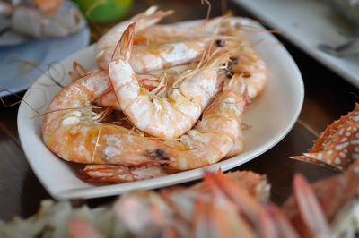 High angle view of food in plate on table