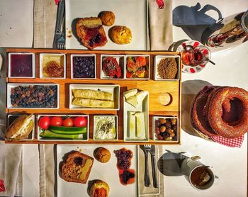 High angle view of meal served on table turkish breakfast