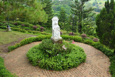 Statue amidst plants in garden