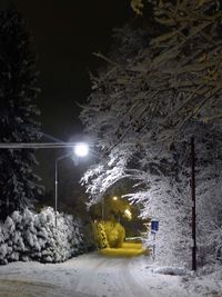 Snow covered landscape at night
