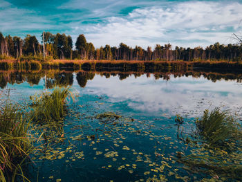 Scenic view of lake against sky