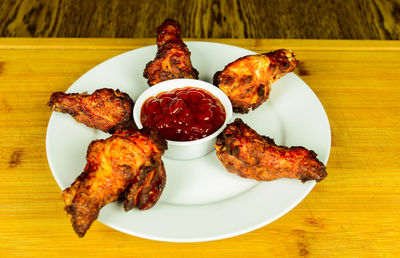 High angle view of food in plate on table