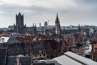 Panoramic view of ghent during rain, belgium.