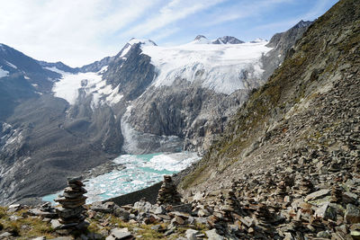 Scenic view of snowcapped mountains against sky