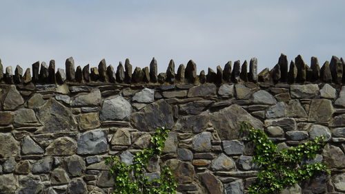 Close-up of stone wall against sky