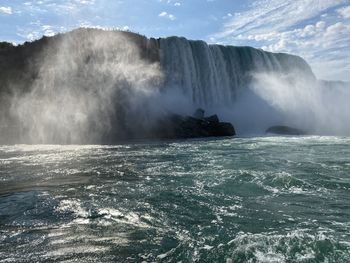 Scenic view of waterfall in sea