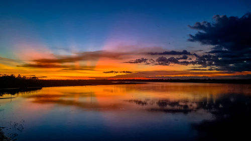 Scenic view of lake against sky during sunset
