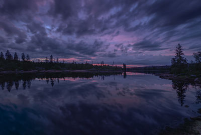 Scenic view of lake against sky during sunset