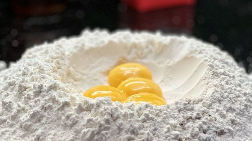 Close-up of food, baking with eggs 